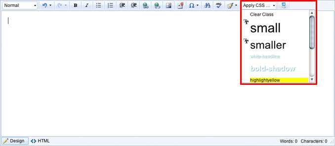 Apply CSS Class to HTML Editor