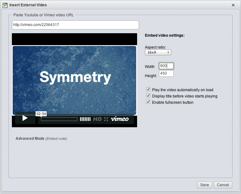 Enso Insert Video Dialog